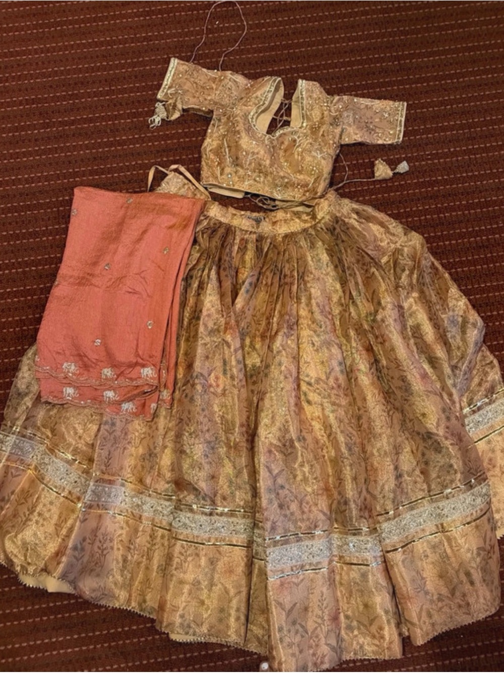 Gold and Peach women' Traditional chaniyacholi Costume Set